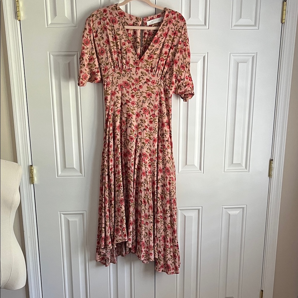 ASTR Pink Floral High-Low Midi Dress